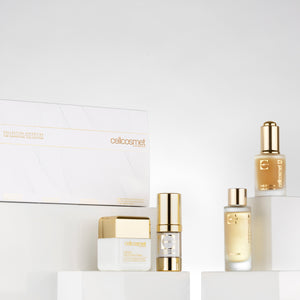 Products in the expertise collection on a pedestal shown with gift box.